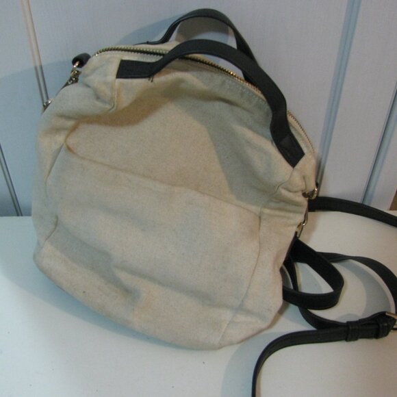 A New Day Backpack Purse Tan Oatmeal Black Faux Leather Straps Cute Pockets - Picture 2 of 9